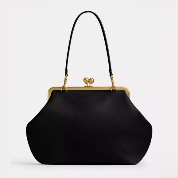 Coach Large Kisslock Frame Bag 2025 in Brass/Black Glovetanned Leather CBR51 NWT - Picture 3 of 16